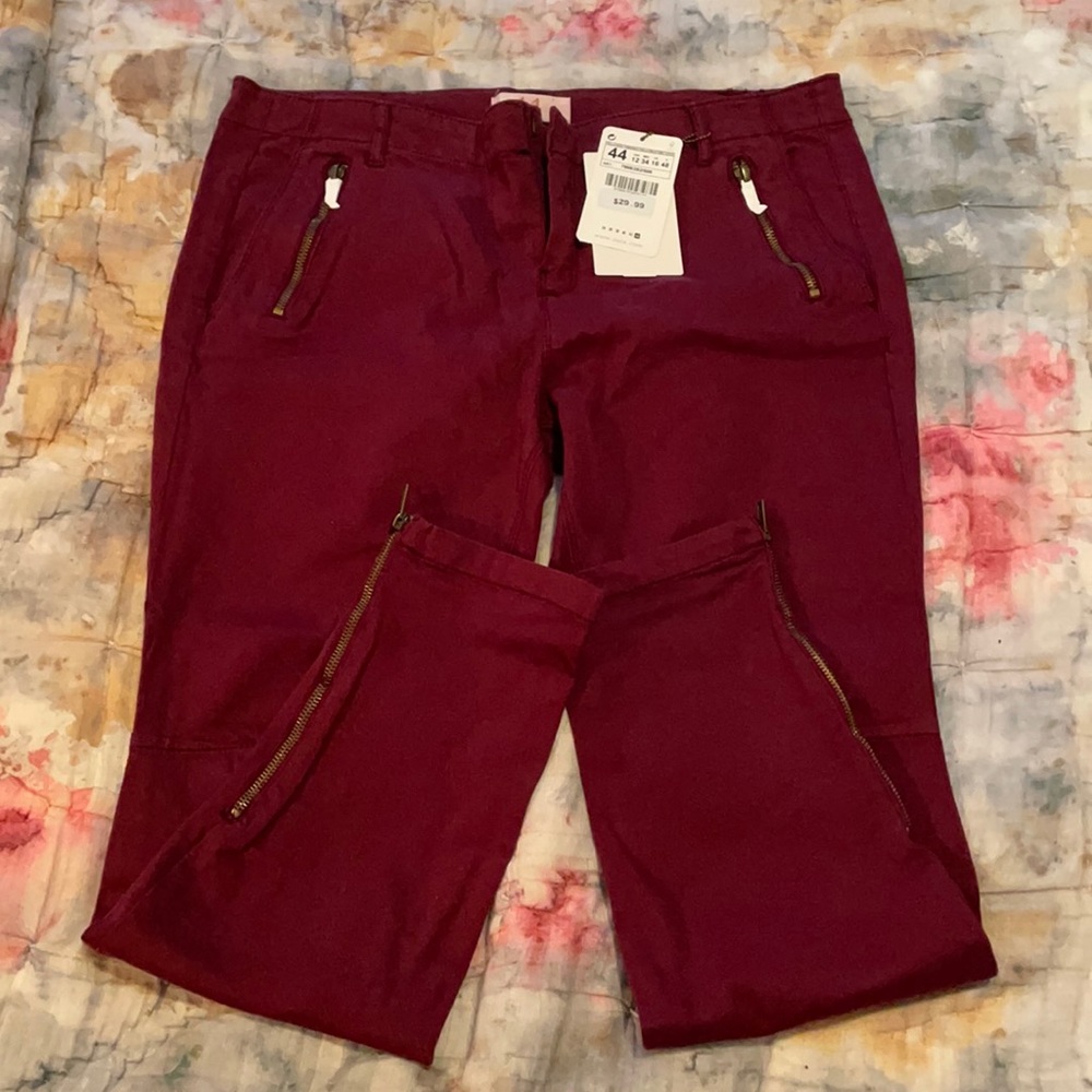 Zara burgundy denim leggings size 12 NWT